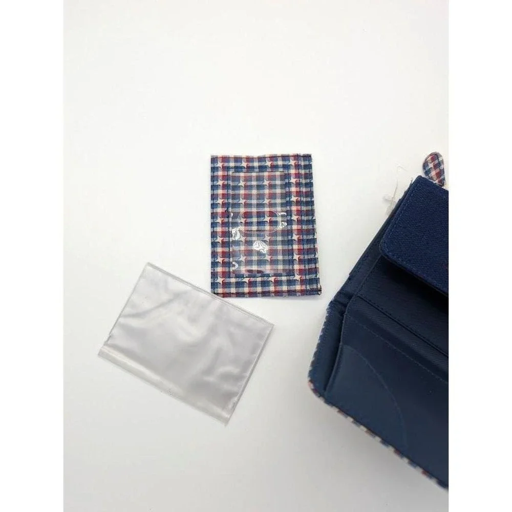 Longaberger Homestead Tri Fold Wallet Removable ID Fabric Country Plaid Blue NEW